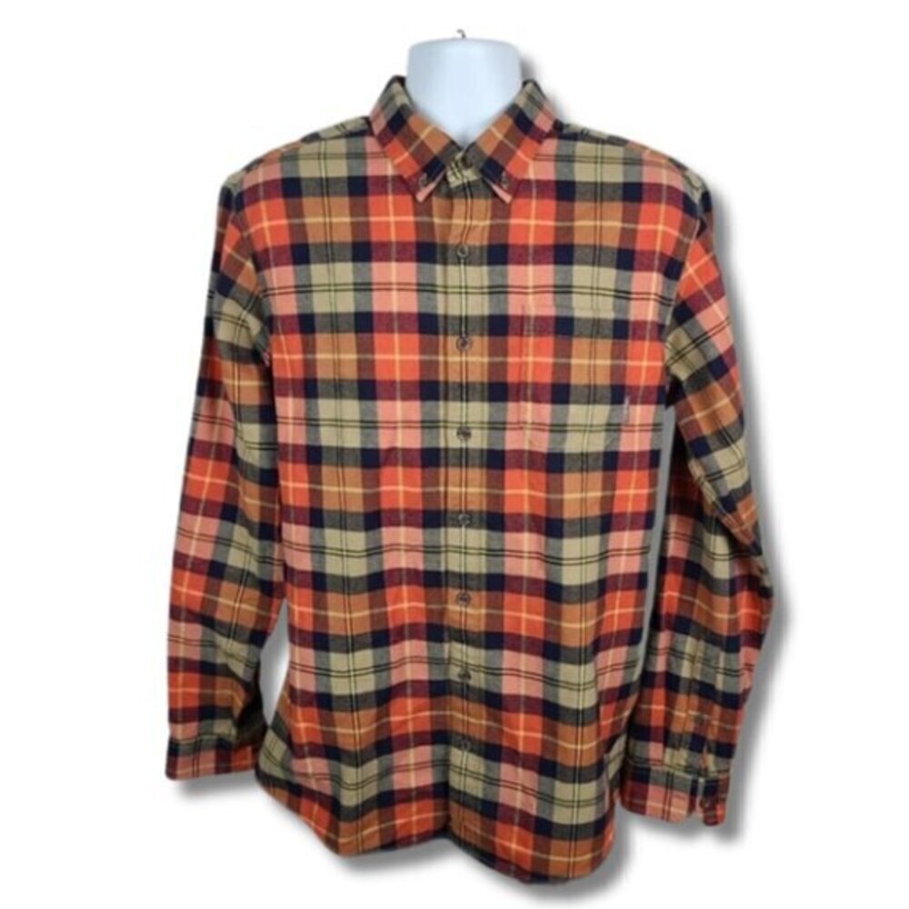 Eddie Bauer Men's TL Classic Fit Orange Navy Red Fleece Flannel Long Sleeve
